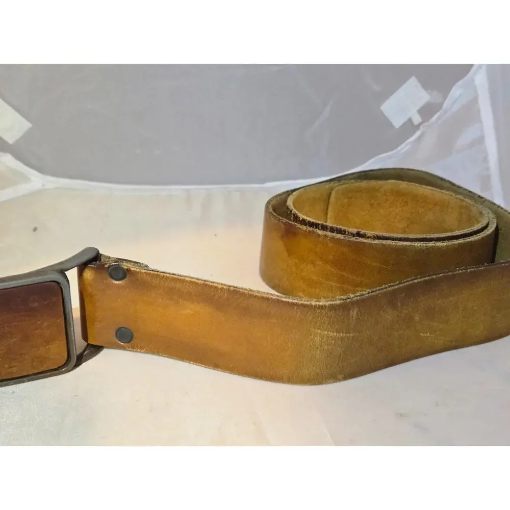 Levi Strauss & Co USA Leather Belt Brown Vintage Logo Buckle Distressed 38